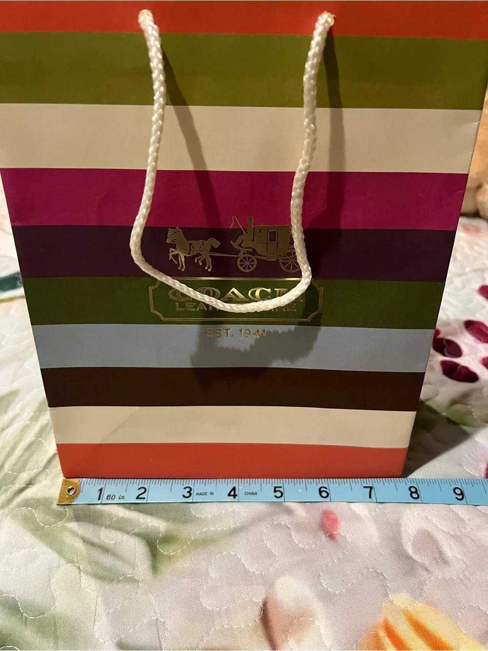 Coach Gift Bag in Classic Legacy Stripes w/Gold Color Logo (Vintage)